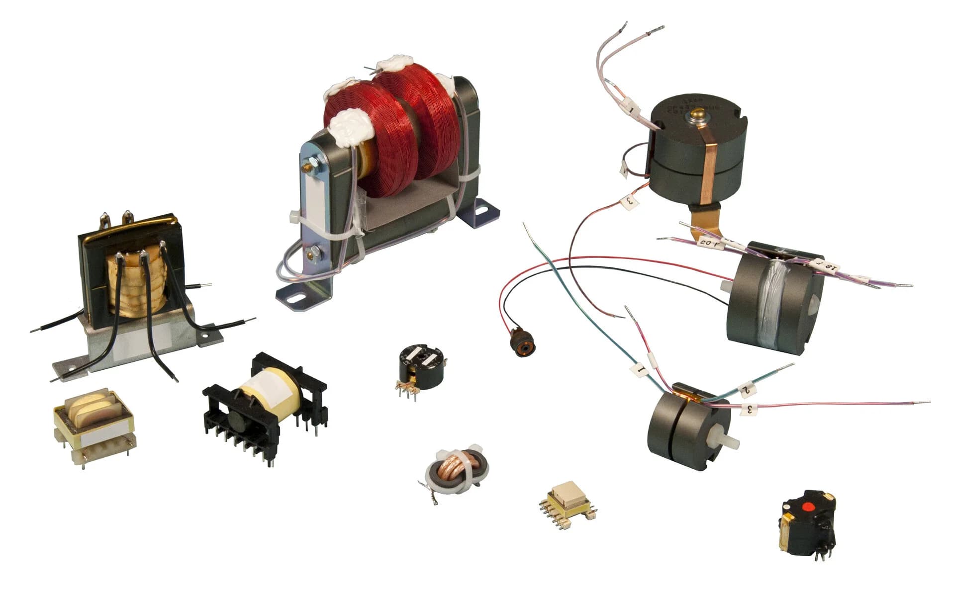 A mixture of different high frequency transformers and inductors
